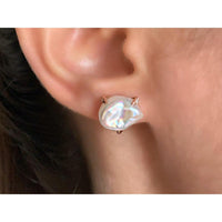 14K Rose Gold Earrings with Baroque Pearls and Diamonds