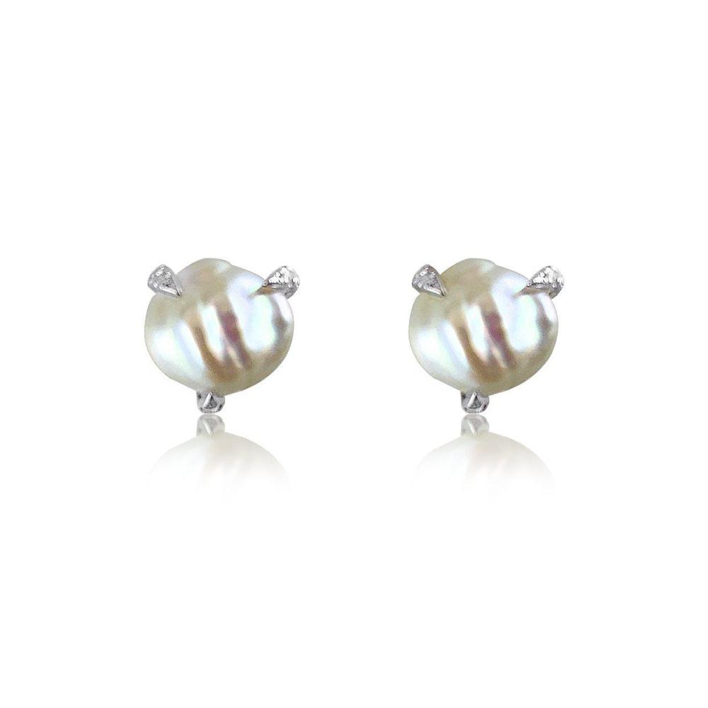 14k white gold studs with baroque pearls and diamonds