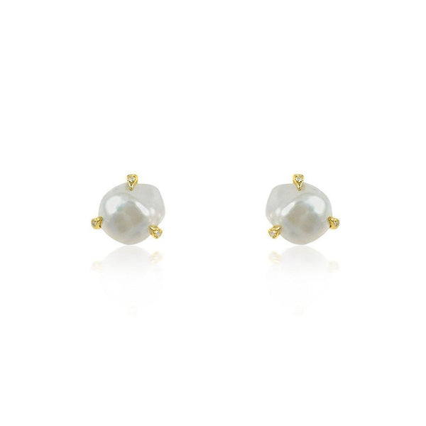 14K Yellow Gold Earrings with Baroque Pearls and Diamonds