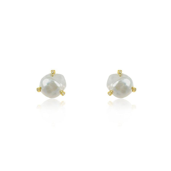 14K Yellow Gold Earrings with Baroque Pearls and Diamonds