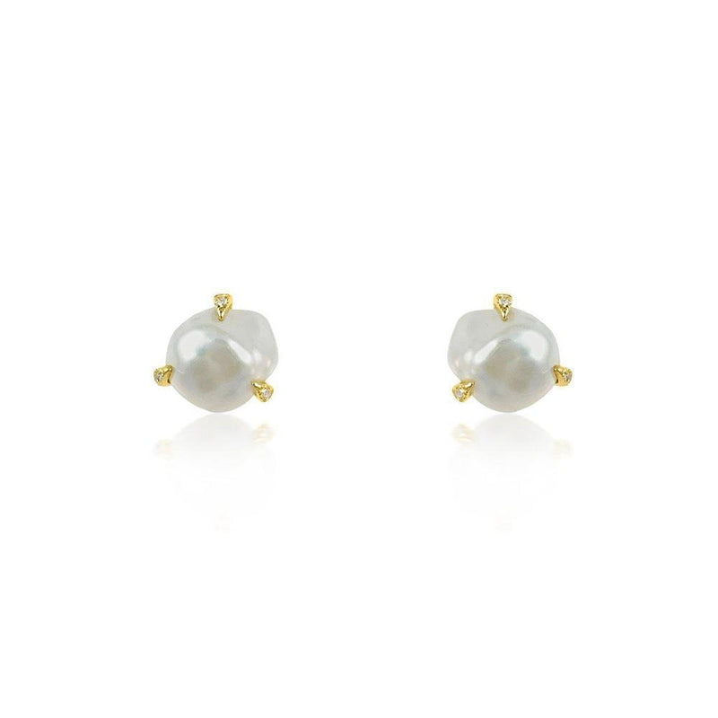 14K Yellow Gold Earrings with Baroque Pearls and Diamonds