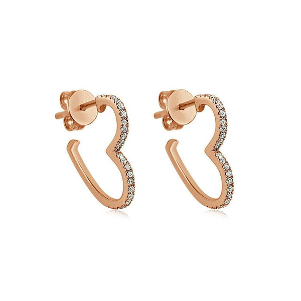 14K Rose Gold Heart Earrings with Diamonds