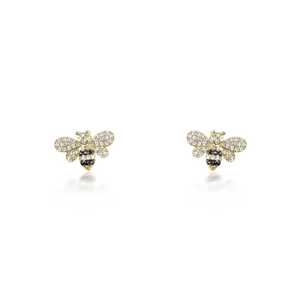 Bee Studs with Black & White Diamond Earrings