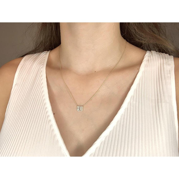 14K Yellow Gold Diamond  Baguette Square Necklace