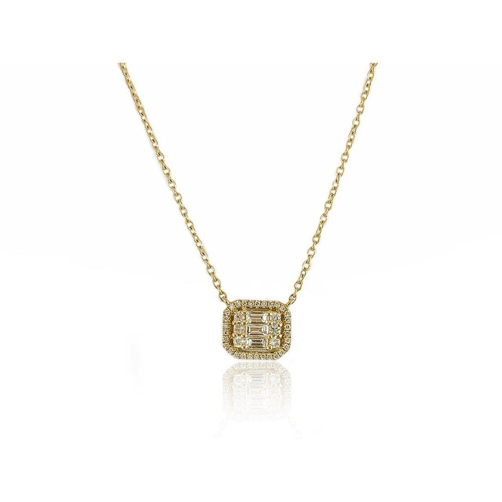 14K Yellow Gold Diamond  Baguette Square Necklace