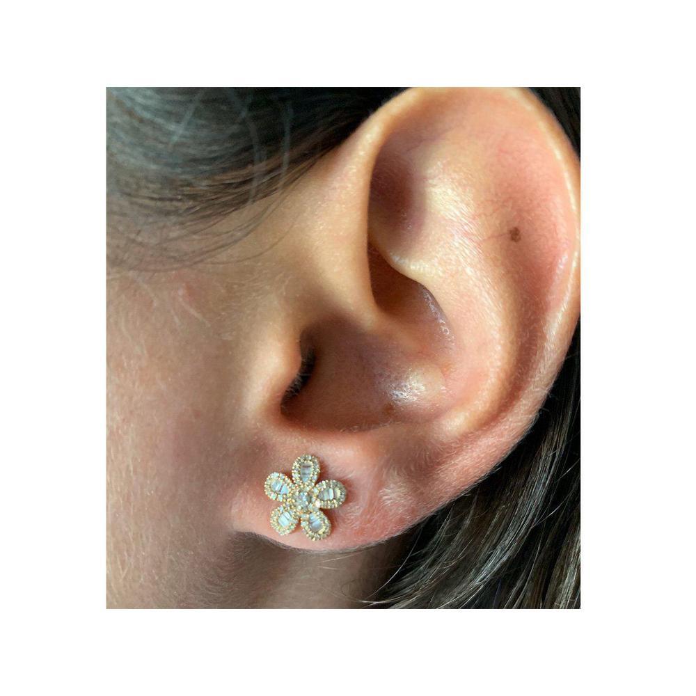 14K Yellow Gold Flower Diamond Earrings Adriana Fine Jewelry