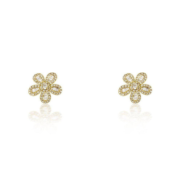 14K Yellow Gold Flower Earrings with Diamonds