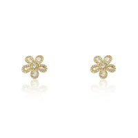 14K Yellow Gold Flower Earrings with Diamonds