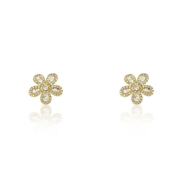 14K Yellow Gold Flower Earrings with Diamonds