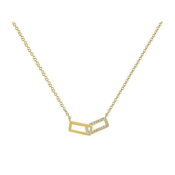 14K Yellow Gold Rectangle Link Necklace with Diamonds