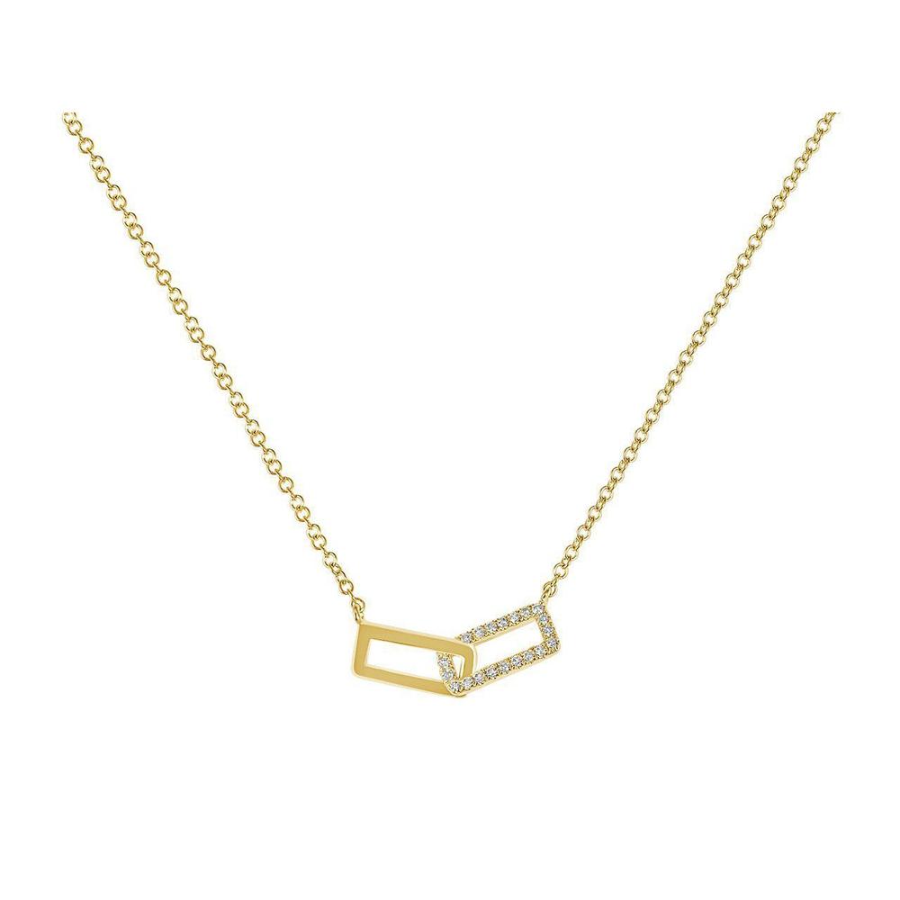 14K Yellow Gold Rectangle Link Necklace with Diamonds