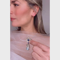 Baroque Pearl with Diamond & Kyanite Flower Earrings