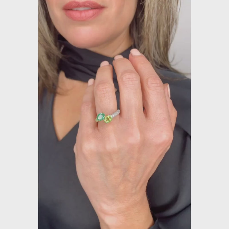 Emerald & Peridot Together with Diamond Ring