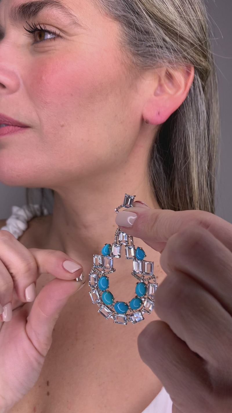 This pair of earrings are perfect for special occasions.  Turquoise & Aquamarine Long Side Hoop Earrings.