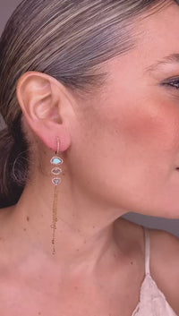 Chic Triple Chain Labradorite & Diamonds with 14K Rose Gold Earrings