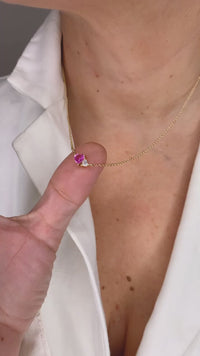14K Pink Sapphire Heart & Diamond Necklace