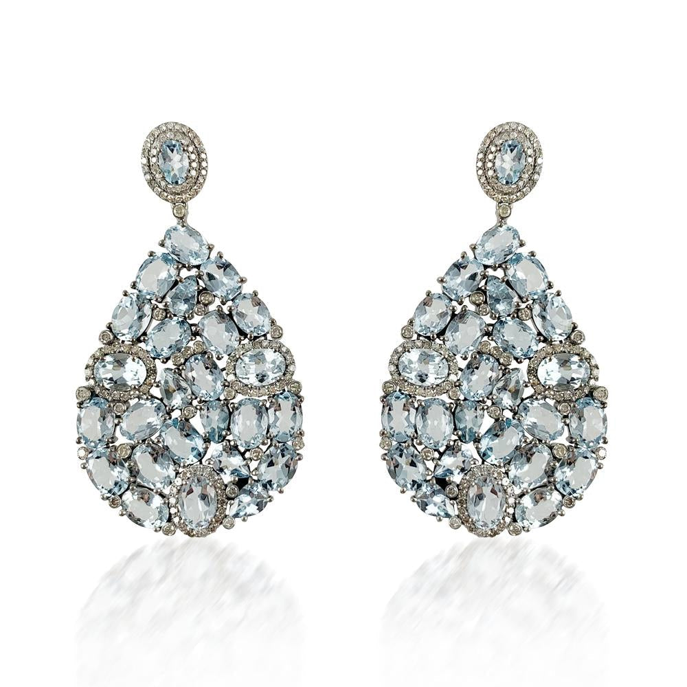 Aquamarine & Diamond Earrings  Diamond: 2.52 ct Aquamarine: 35.36 ct Silver with Rhodium Plated weight: 16.50 grams