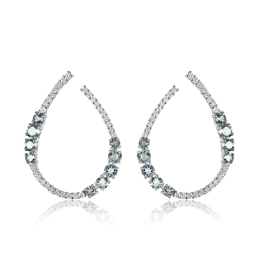 Aquamarine & Diamond Side Hoop Earrings