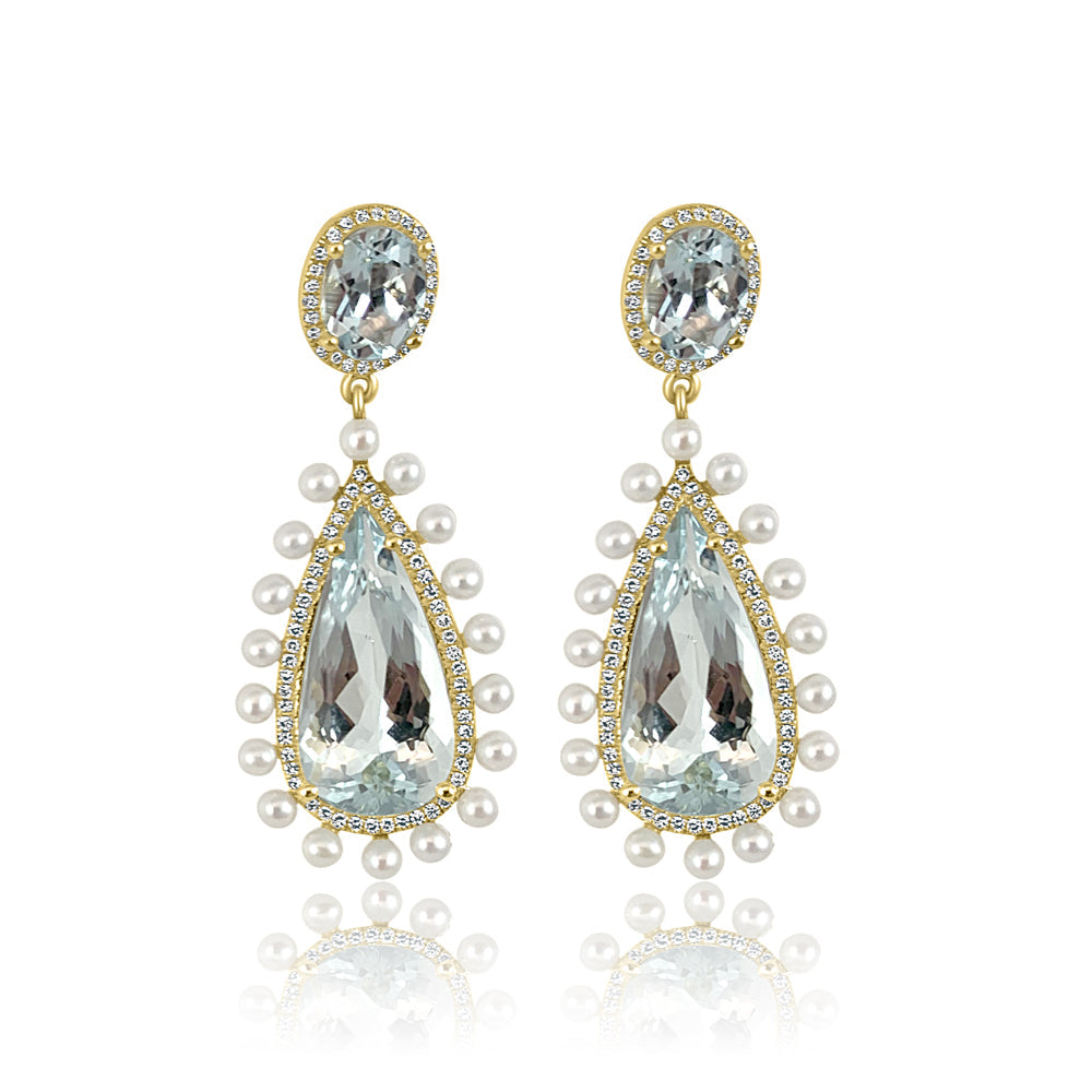 Aquamarine with Pearl & Diamond Earring