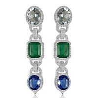 Aquamarine with Emerald & Kyanite Long Earrings