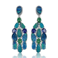 Australian Opal with Emerald, Tanzanite & Diamond Dangle Earrings