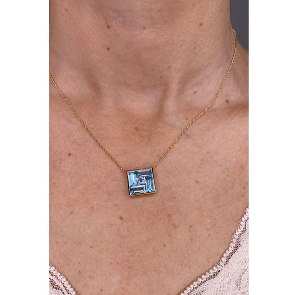 Baguette Blue Topaz Pendant with 14K Gold Necklace