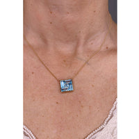 Baguette Blue Topaz Pendant with 14K Gold Necklace