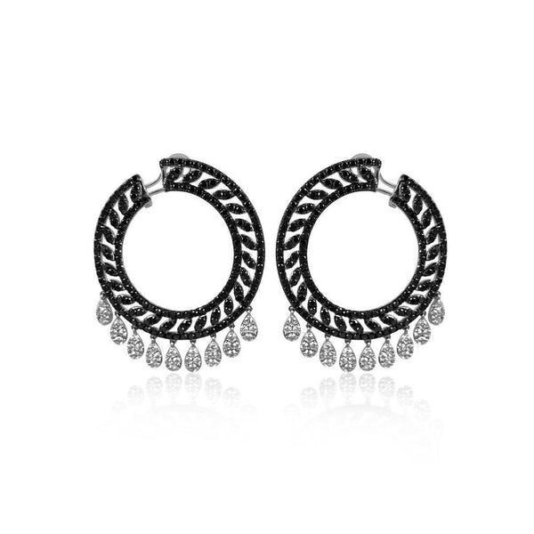 18K White Gold Earrings with Black and White Diamonds