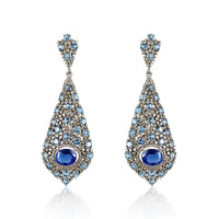 Blue Topaz & Sapphire Diamond Earrings  14.28 Diamond: 2.68 ct Blue Topaz Sapphire Silver with Rhodium Plated weight: 14.28 grams