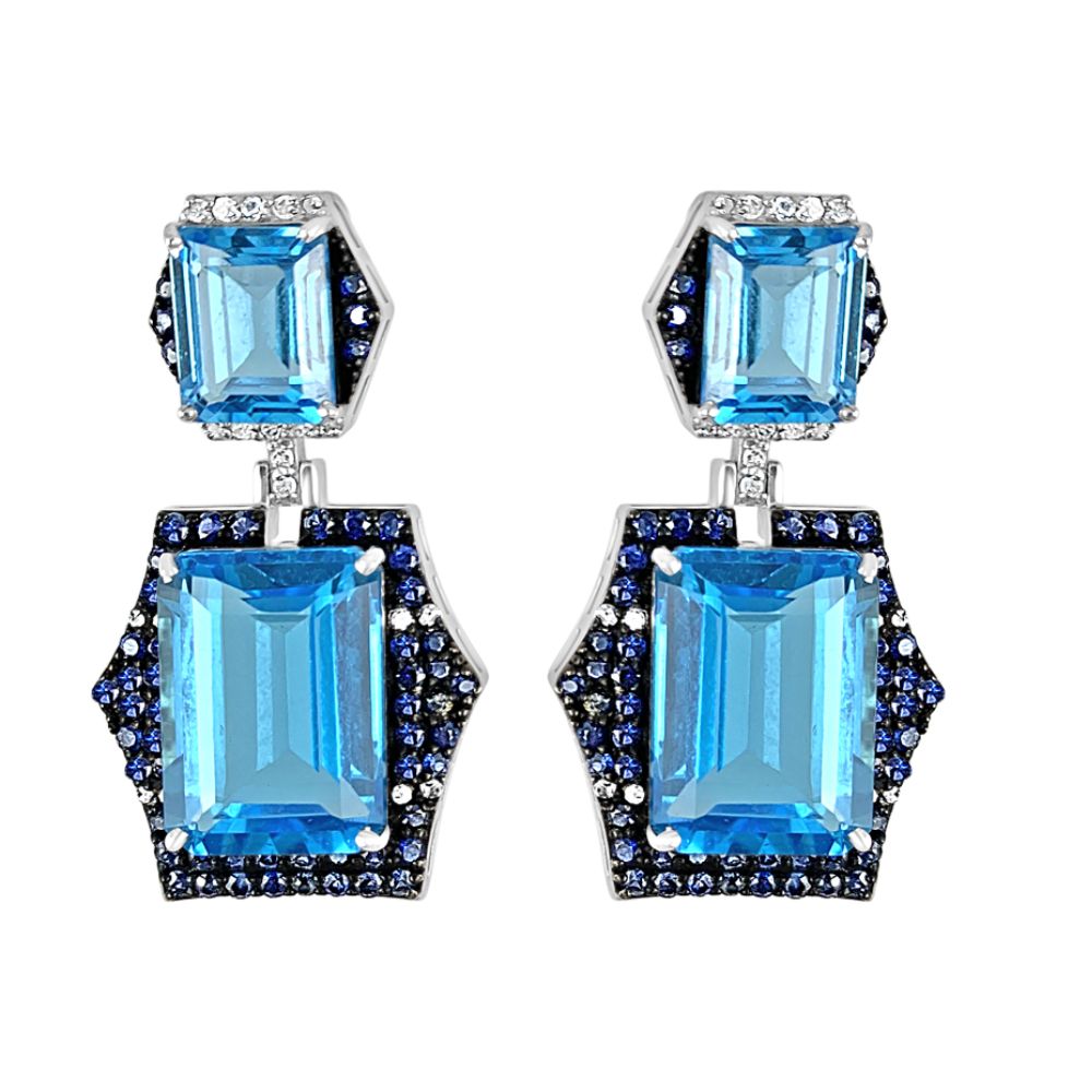 Blue Topaz Square & Sapphire Earring