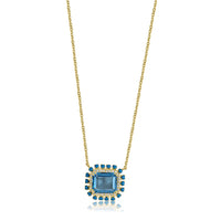 Blue Topaz & Turquoise Pendant 14K Yellow Gold Necklace
