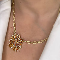Citrine & Diamond  Pendant with 14K Yellow Gold Links in Necklace