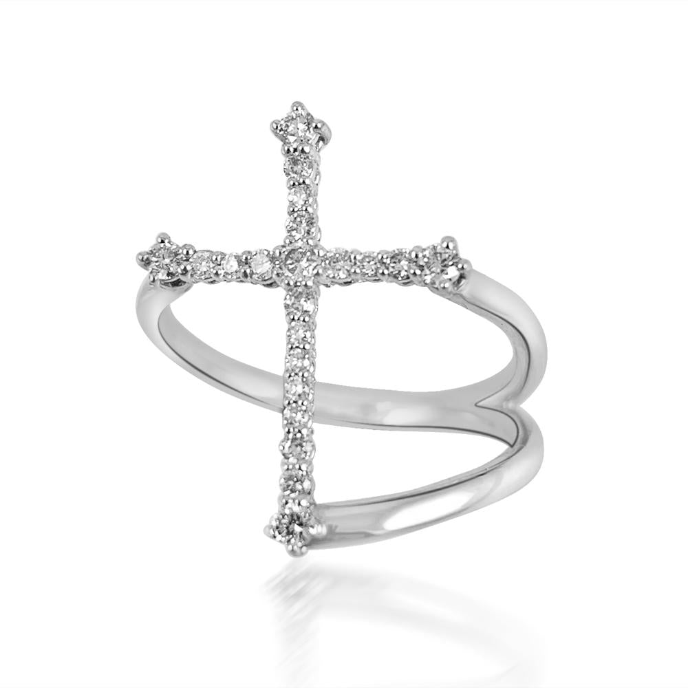 Diamond Cross Ring in 14K White Gold 