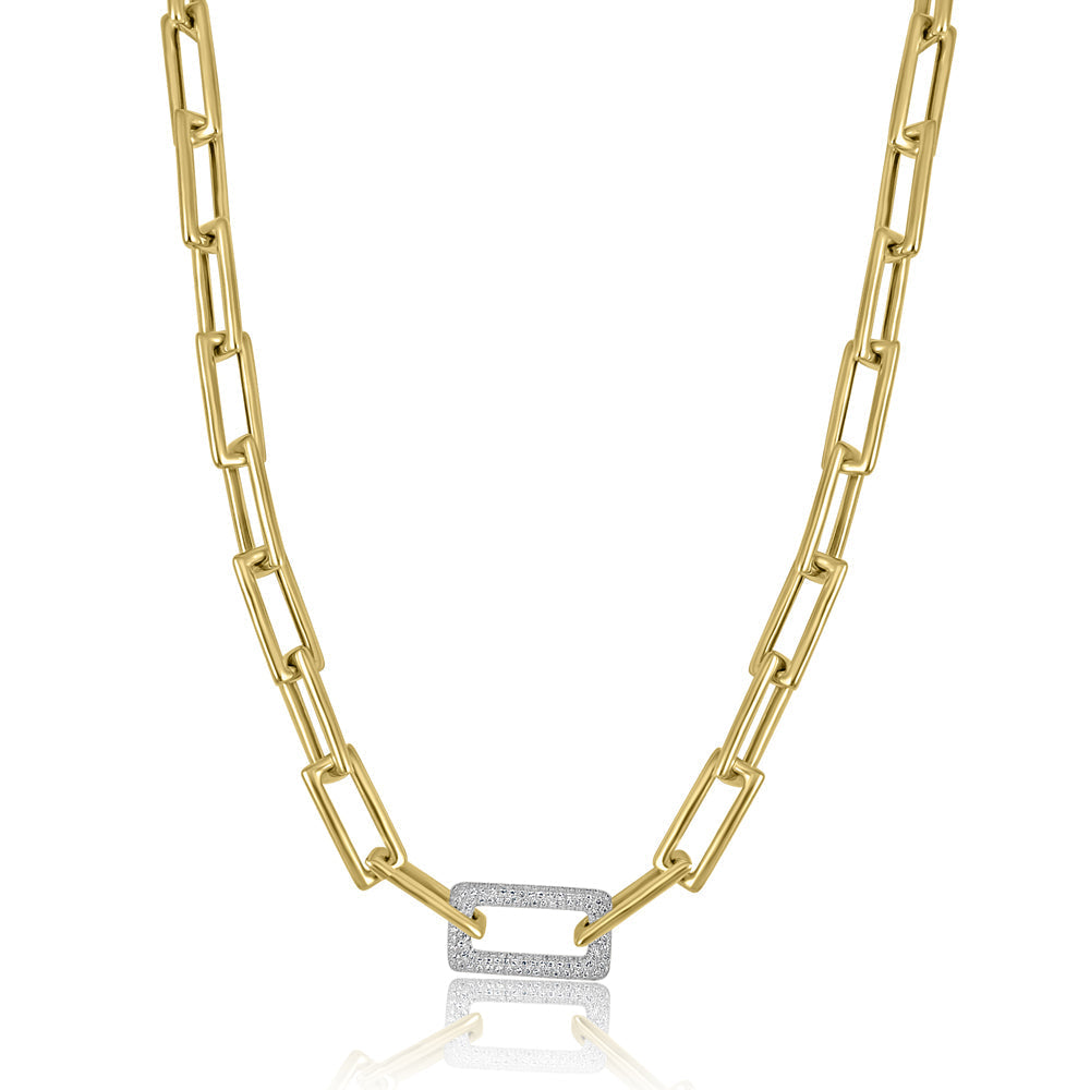 Diamond Rectangle Link in 14K Yellow Gold Necklace