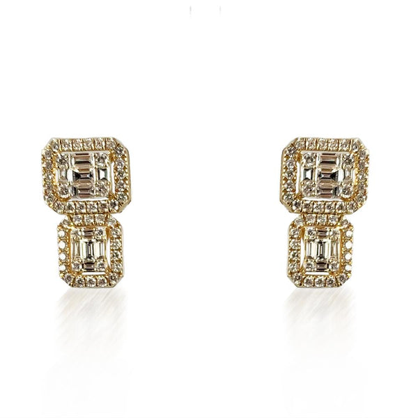 Double Baguette Studs, 14k Yellow Gold with Diamonds.  Diamond: 1.50 ct 14K Yellow Gold weight: 4.09 grams  Post Back Closure