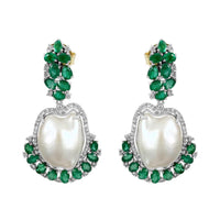 Emerald & Pearl Earrings in Silver