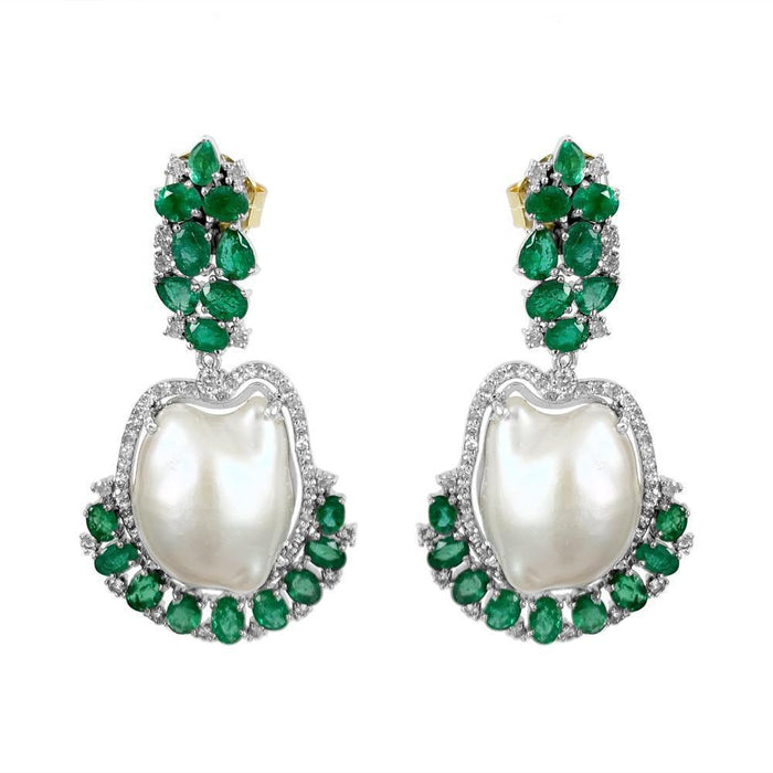 Emerald & Pearl Earrings in Silver