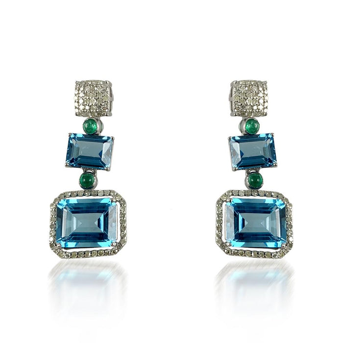 Emerald & Blue Topaz Diamonds Earrings