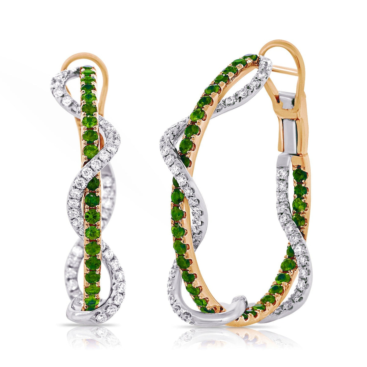 Emerald & Diamond Braided Hoop Earrings