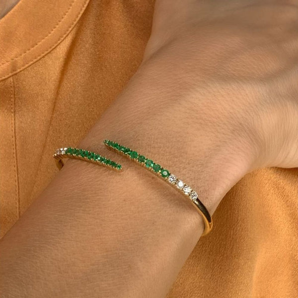 Emerald & Diamond Cuff in 14K Yellow Gold Bracelet 