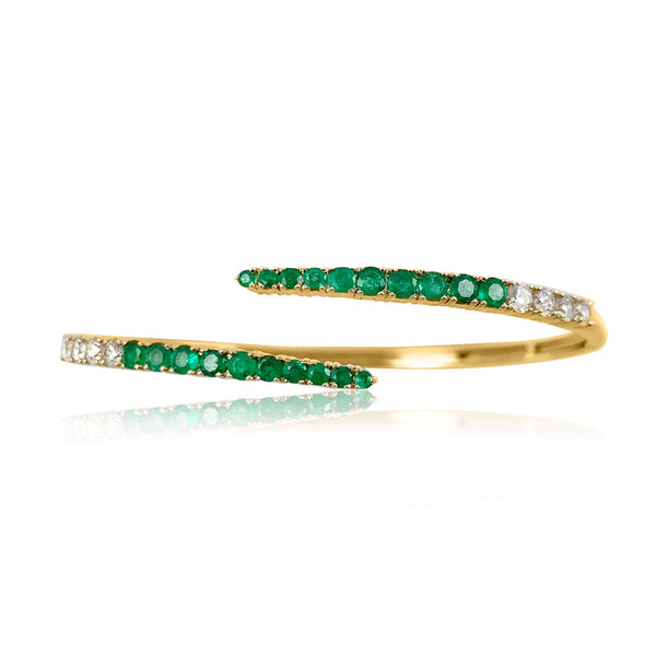 Emerald & Diamond Cuff in 14K Yellow Gold Bracelet 