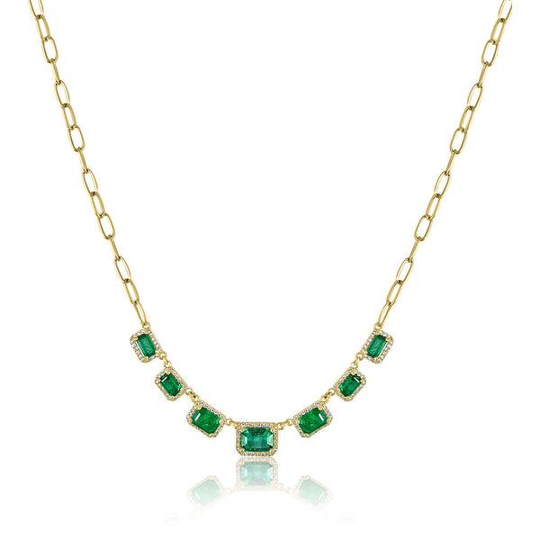Emerald & Diamond Necklace in 14K Yellow Gold