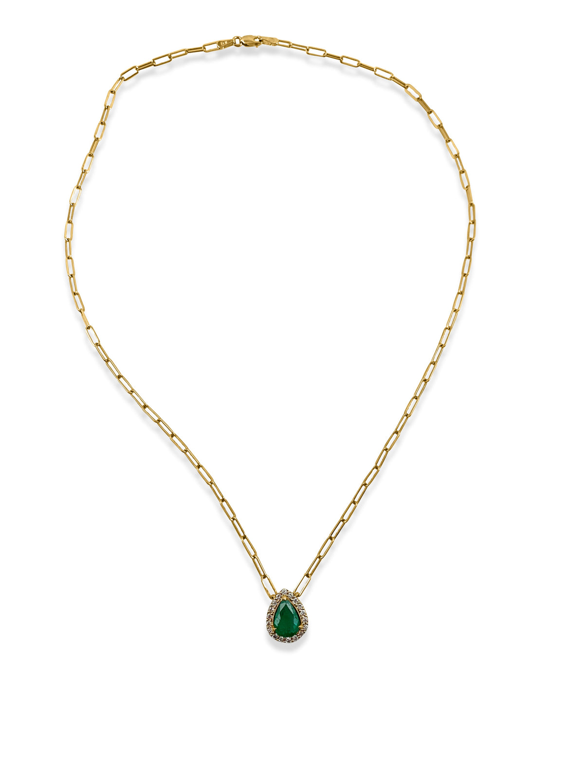 Emerald & Diamond Pendant in a Paperclip Chain Necklace