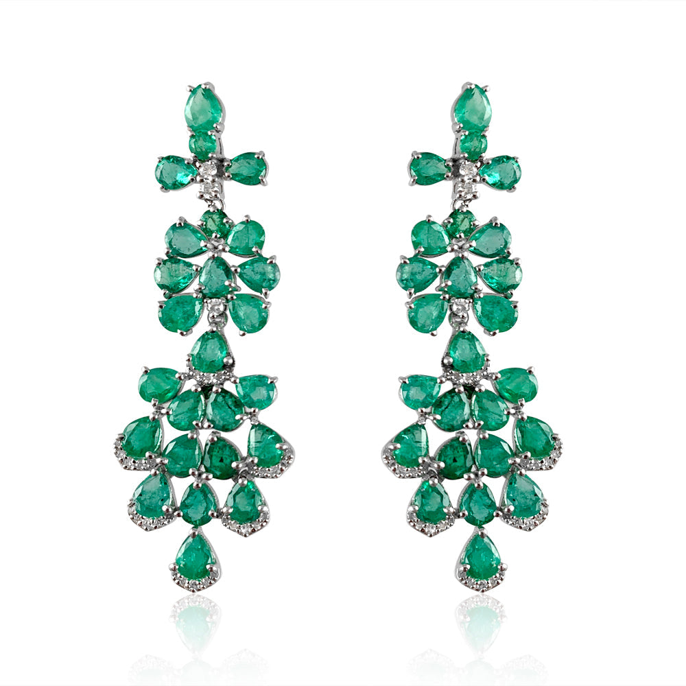 Emerald & Diamond Teardrop Earrings  Diamond: 0.75ct Emerald: 13.53ct Silver with Rhodium Plated weight: 5.55 ct Gold Post