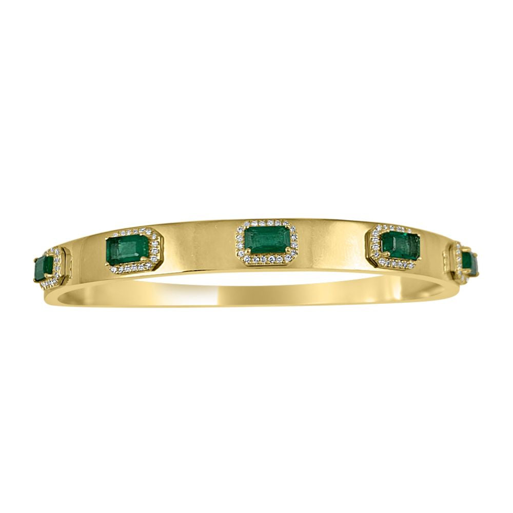 Emerald & Diamond in 14K Yellow Gold Bangle Bracelet