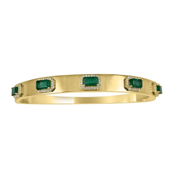 Emerald & Diamond in 14K Yellow Gold Bangle Bracelet