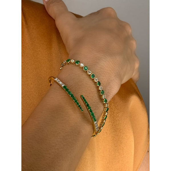 Emerald & Diamonds Rounded Bezels Bracelet
