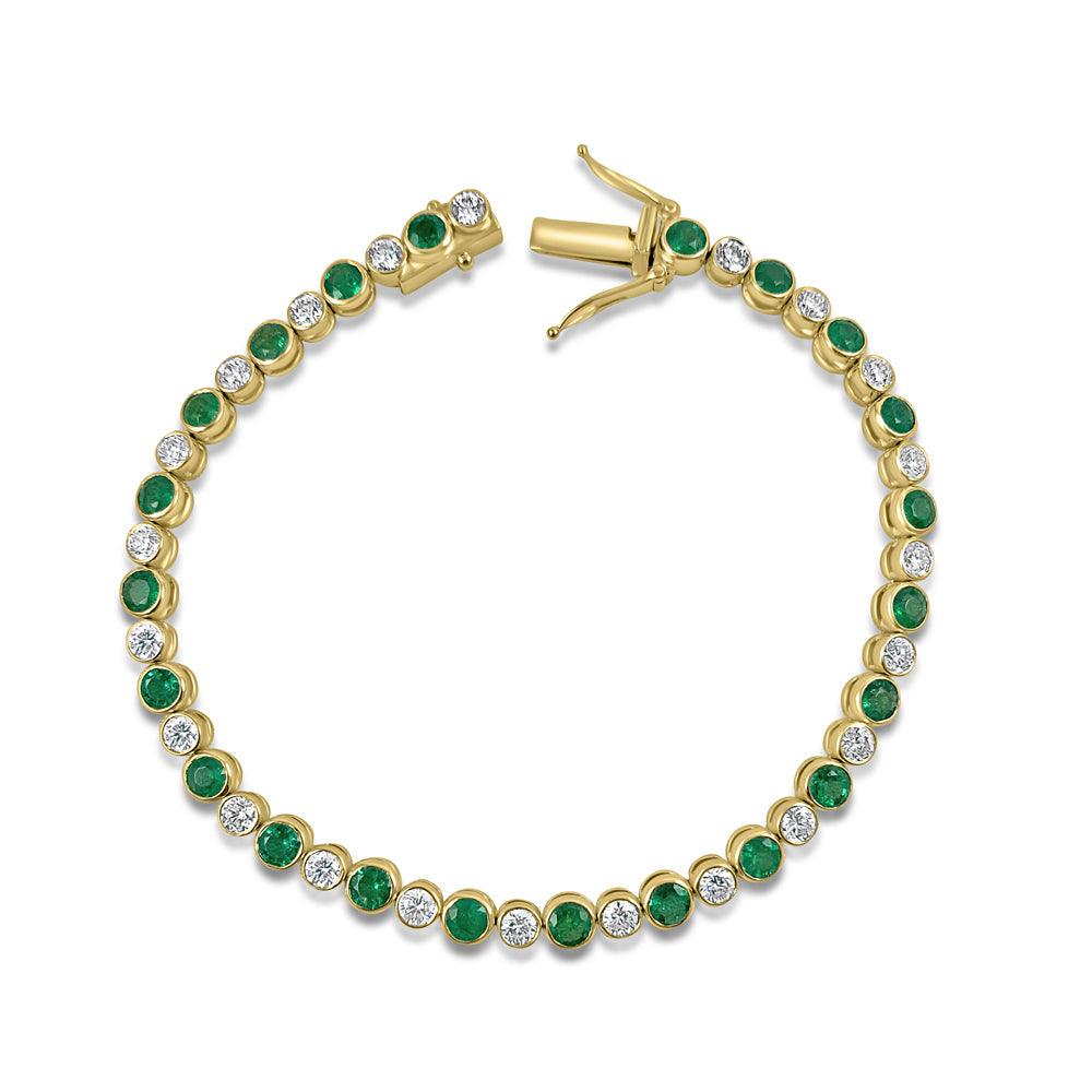 Emerald & Diamonds Rounded Bezels Bracelet