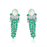 This pair of earrings are perfect for special occasions, this design gives the piece a feminine touch.  Emerald & Opal Long Earrings