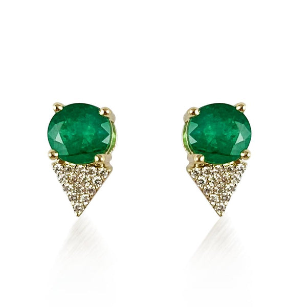 Emerald Studs in Yellow Gold  Diamond: 0.14 ct Emerald: 1.69 ct 14K Yellow Gold weight: 2.25 grams Post Back Closure